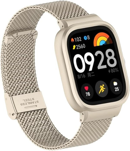 HOPMC Adjustable and Comfortable With Redmi Watch 4 Strap Metal Case 22mm Stainless Steel Mesh Replacement Straps for Redmi Smartwatch 4