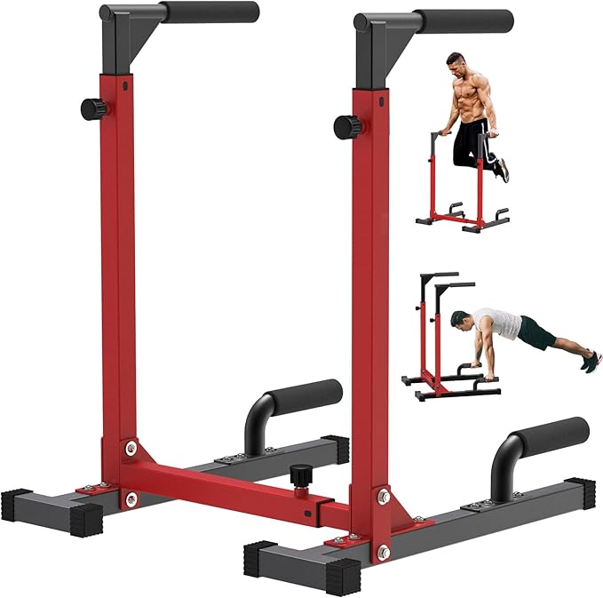 SELEWARE Heavy Duty Dip Bar, Adjustable Width & Height Dip Station Home Gym Fitness Equipment, 800lbs Capacity, Multifunctional Strength Training Dip Stand with Push Up Bar for Tricep Dips, L-Sits