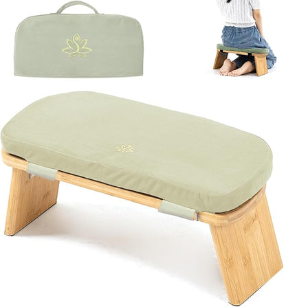 Meditation Bench, Bamboo Meditation Stool, Folding Kneeling Meditation Bench, Seiza Prayer Bench, Prayer Bench with Meditation Cushion, Kneeling Stool (Beige & Bag)