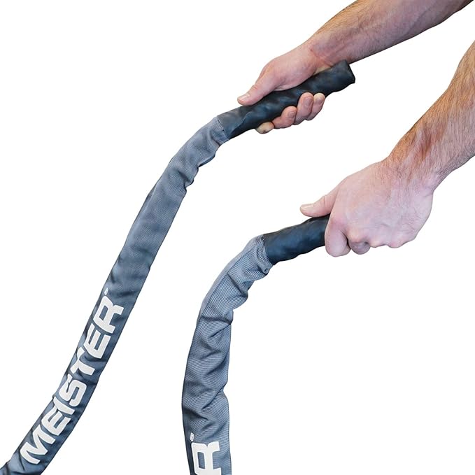 Meister Professional Sheathed Battle Rope for Strength & Conditioning Gym Workouts - 1.5" Diameter - Gray