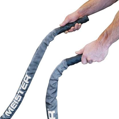 Meister Professional Sheathed Battle Rope for Strength & Conditioning Gym Workouts - 1.5" Diameter - Gray