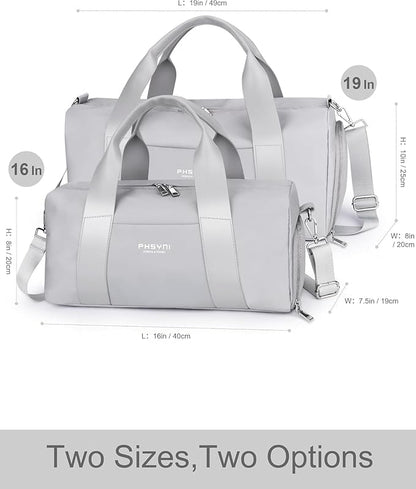 Compact Sports Gym Bag for Women and Men, Cute Mini Duffle Bag with Wet Pocket & Shoes Compartment, Personal Item Travel Workout Bag, 16"-Small, Grey