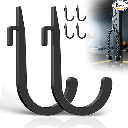 J Hooks for Squat Rack,Squat Rack Attachments for Home Gym Storage,Portale Power Rack Accessories, J-Hook Storage Rack Holder for Resistance Bands, Barbell Collars and Gym Accessories-6PCS