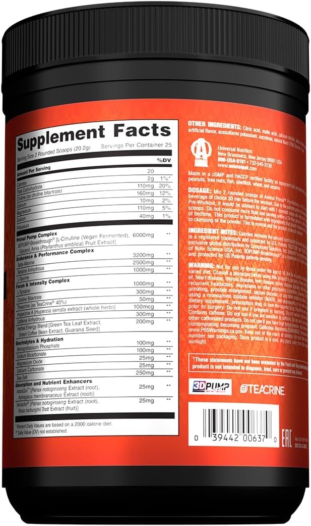 Animal Primal Muscle Hydration + Preworkout Powder ??Contains Beta Alanine, 3DPump, Caffeine & Electrolytes ??Improves Energy, Focus, Endurance & Absorption ??New Candy Crush?™d Flavor, 17.8 oz