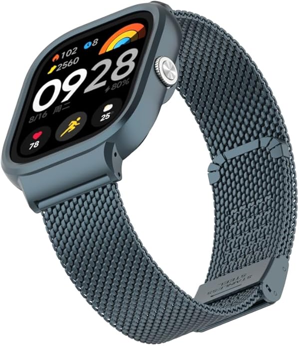 HOPMC Adjustable and Comfortable With Redmi Watch 4 Strap Metal Case 22mm Stainless Steel Mesh Replacement Straps for Redmi Smartwatch 4