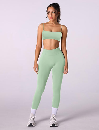 Workout sets for women 2 piece:Spaghetti Straps BacklessTop Bra and High Rise leggings for yoga