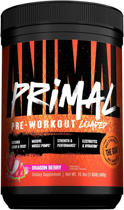 Animal Primal Muscle Hydration + Preworkout Powder ??Contains Beta Alanine, 3DPump, Caffeine & Electrolytes ??Improves Energy, Focus, Endurance & Absorption ??New Dragon Berry Flavor, 16.9 oz