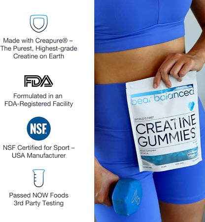 Creatine Gummies for Men & Women - Creapure® Creatine Monohydrate, L-Theanine, L-Tyrosine & B12 for Muscle Growth, Strength, Focus, Energy & Health - Low Calorie, Sugar-Free, & Vegan