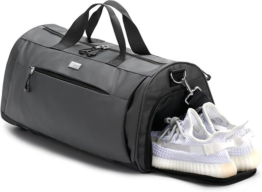 TOPDesign Gym Bag for Women & Men, Unisex Duffel Bag with Shoe Compartment & Wet Pocket for Travel Sports Gym (M Grey)
