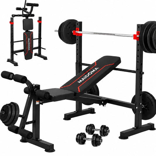 MAIDOMA Standard Weight Bench Set with Leg Extension and Leg Curl, Adjustable Bench Press with