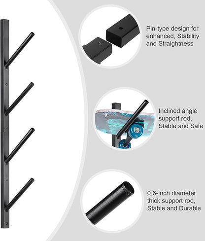 Skateboard Rack Wall Mount ??Skateboard Wall Hanger, Snowboard Display Wall Mount, Ski Holder | 4-Floor Skateboard & Ski & Snowboard Storage Rack | Snowboard & Ski Lover Gifts
