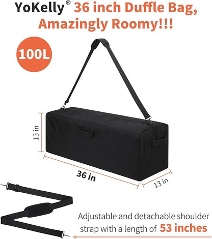 100L Large Duffle Bag - 36 inch Heavy Duty Luggage Bag for Travel/Camping - Black
