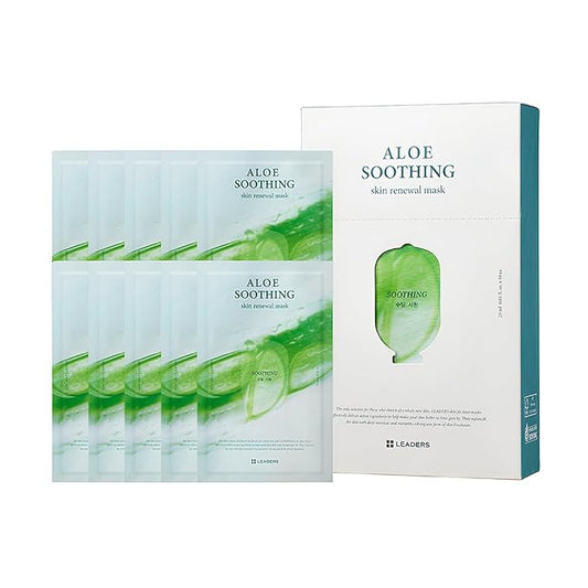 LEADERS Aloe Soothing Skin Renewal Mask ??Calms Irritated Skin, Reduces Redness & Provides Deep Hydration ??Gentle Formula for Sensitive Skin ??Hydrating Face Mask with Aloe Vera ??10 Sheets