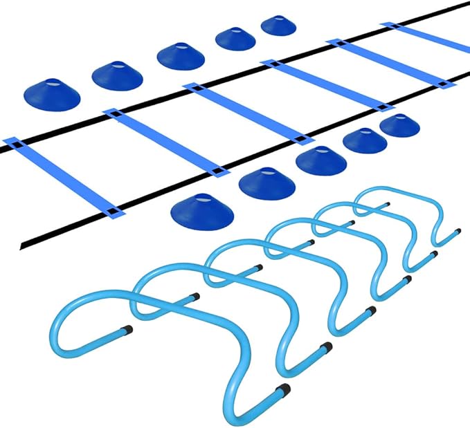 TNZMART Agility Ladder and Disc Cones Training Set Adjustable Rungs Training Ladder with 10 Plastic Sport Cones for Training