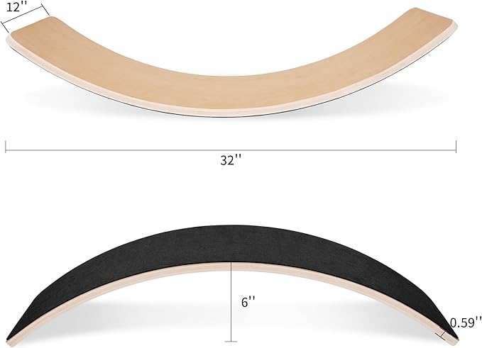 Balance Board, 32 Inch Wooden Wobble Board, Montessori Rocker Yoga Curvy Board Natural Wood, Open Ended Learning Toy, Sensory Play Equipment for Office & Classroom, Multiple Colors