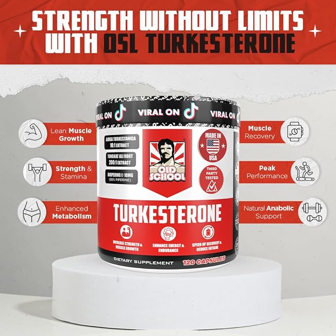 Old School Labs Testosterone Supplement for Men ??Turkesterone 1500mg Max Potency + Tongkat Ali & BioPerine® ??Muscle Growth, Recovery, Drive & Stamina ??120 Caps, 40 Servings