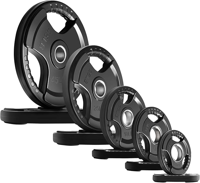 RitFit Olympic Rubber Grip Plates for Barbell, 2-Inch Weight Plates for Weightlifting and Strength Training in Home & Gym, Single, Pair and Sets(2.5/5/10/25/35/45 LB)