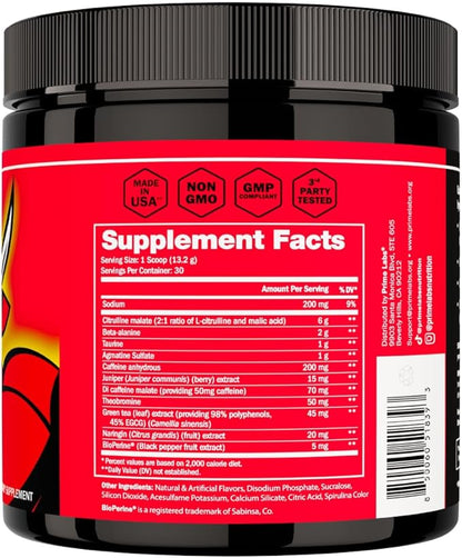Prime Labs Pre Workout Powder for Men - with Citrulline Malate, Beta-Alanine, and Natural Caffeine - Energy, Focus, Power - Blue Lemonade Flavor - 30 Servings