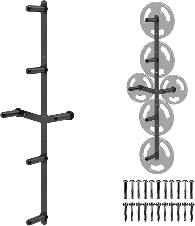 "Kipika Weight Plate Storage Rack - Wall Mounted Weight Plate Holder with Durable Steel Construction Organizer for Olympic Plates, 1000lb Capacity, Space-Saving for Home Gym"