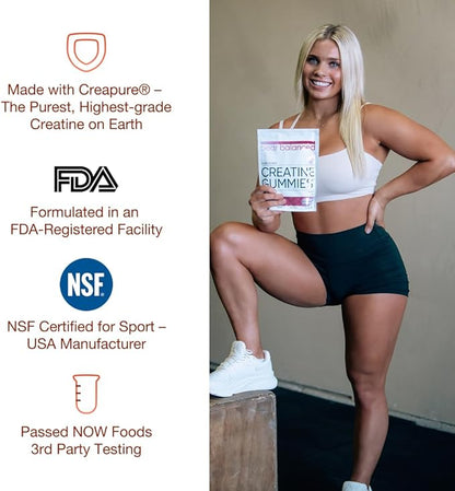 Creatine Gummies for Men & Women - Creapure® Creatine Monohydrate, L-Theanine, L-Tyrosine & B12 for Muscle Growth, Strength, Focus, Energy & Health - Low Calorie, Sugar-Free, & Vegan