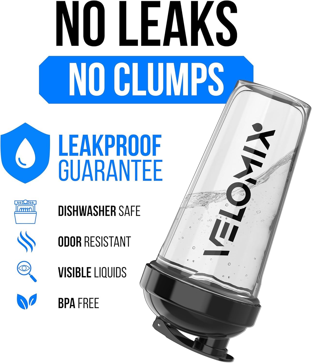 VELOMIX 6 Pack 28oz Shaker Cups for Protein Shakes, Blacks to Transparent