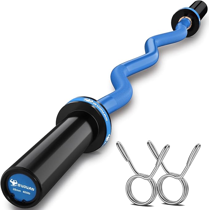 Olympic EZ Curl Barbell Bar, 400LBS Weight Capacity Olympic Curl Bar, 4ft Barbell Weight Bar with Knurled Grip for 2 Inch Weight Plates, Hip Thrusts,Squat,Biceps-Home Gym Weight Bar