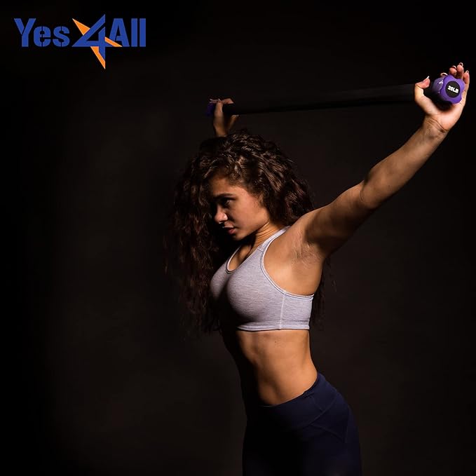 Yes4All Total Body Workout Weighted Bar, Resistance Band Bar, Racks for Strength Training, Exercise Bar for Yoga in Home and Gym - Single/Combo