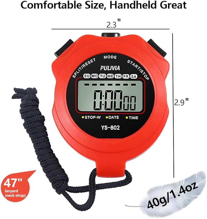 Stopwatch Timer Lap Split Digital Stopwatch with Clock Calendar Alarm, Large Display Stop Watch for Sports Kids Coaches Swimming Running