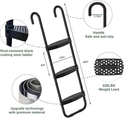 Eurmax USA Universal Easy-to-Assemble 3 Steps Trampoline Ladder with Horizontal and Wide Steps, UV Treated Steel, 220 lbs Capacity Trampoline Accessories for Children Kids