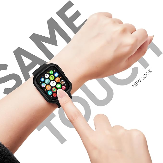 Compatible for Apple Watch Band 38mm and Case with Screen Protector, Soft Silicone Sport Strap Bands and Protective Cover with Tempered Glass for iWatch Series 9 8 7 SE 6 5 4