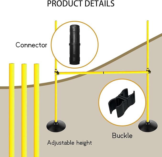 Adjustable Height Agility Hurdle Set Multi-Function Soccer Trainning Pole Set Coaching Sticks with Rubber Base
