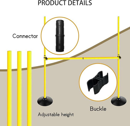 Adjustable Height Agility Hurdle Set Multi-Function Soccer Trainning Pole Set Coaching Sticks with Rubber Base