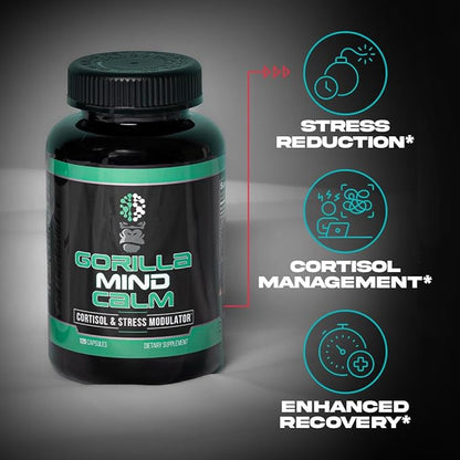 Gorilla Mind Calm (120 Capsules) - Potent Relaxation & Stress Reduction | Cortisol & Stress Modulator | Enhanced Recovery