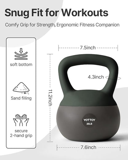 YOTTOY Soft Kettlebell, Set for Strength Training Kettlebells & Home Workouts, Soft-Sided Cushioned Base, Wide-Handle - Ideal for Men, Women, & Beginners