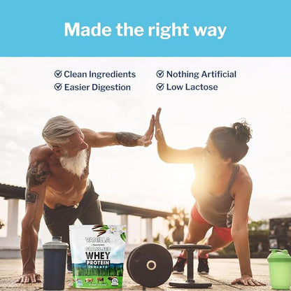 Opportuniteas Grass Fed Vanilla Whey Protein Isolate Powder - 22g Protein Powder Without Artificial Sweeteners, Hormone-Free Cows, Non GMO - 2.5lb