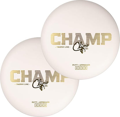 Climo Disc Golf Champ Putter 2-Pack - Trophy Line Plastic - 173+ Grams - White, Black, or Pink ??Matching Putters ??Ken Climo 12X World Champion