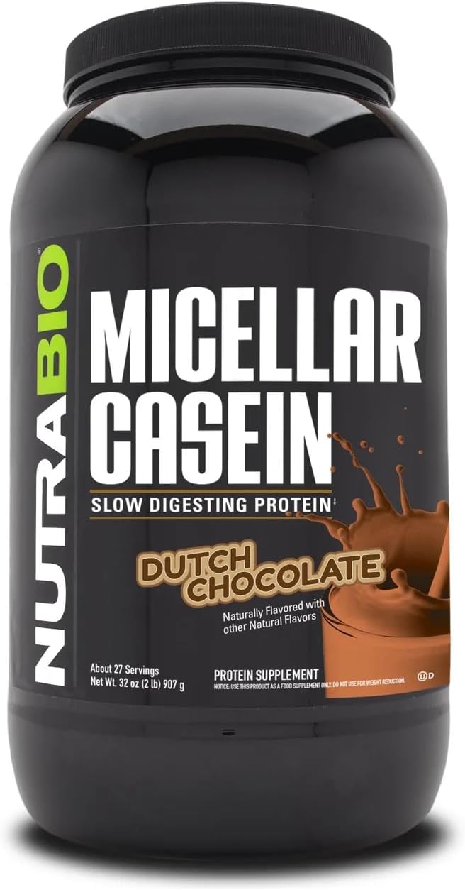 NutraBio Casein Protein Powder, Micellar Casien Powder, 25g Slow Digesting Protein, Helps Keep You Full, Overnight Muscle Recovery & Growth, BCAA & EAA, Gluten Free, Soy Free, 2lb Chocolate