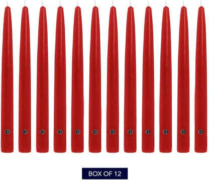 Colonial Candle Unscented Taper Candle, Handipt Collection, Red, 12 In, Pack of 12 - Up to 10 Hours Burn