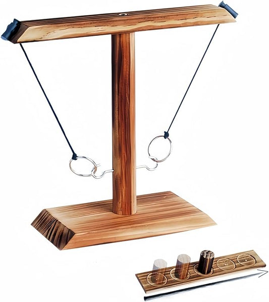 Ring Toss Game, Ring Throwing Game with Shot Put, Hook and Ring Throwing Game for Adults Kids, Fun Hook and Ring Game with Ladder