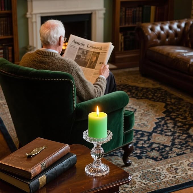 6 Packs 2.75x3.25 Inch Light Green Color Pillar Candles, Unscented Dripless Non-Toxic Smokeless Clean Long Lasting Cylinder Candles for St. Patrick's Day Home Dinner Table Power Outage Emergency