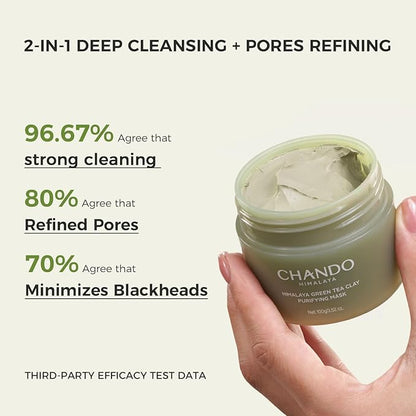 Purifying Green Tea Mask(2Pack), Natural Facial Clay Mask Deep Pore Cleansing with Green Tea Extract and Portulaca Extract, for Clogged Pores, Detoxifies & Balance Oil, 7 fl.oz