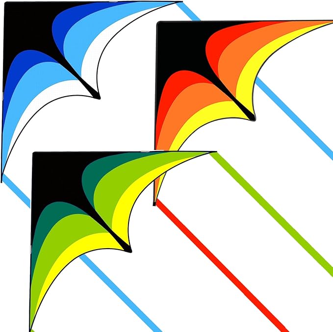 3 Pack Delta Kite Set for Adults and Kids, Single Line Beach Kites for Boys & Girls, Three Handle with String Included