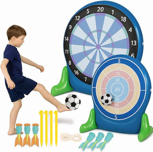 Hearthsong Jumbo 57-Inch Inflatable 2-in-1 Darts and Soccer Set with Double-Sided Scoreboard, Two