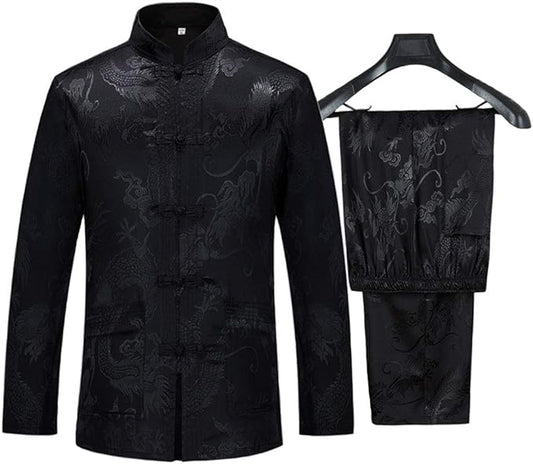 wecotton Tang Suit Men Hanfu Chinese Traditional Clothes Kung Fu Shirt Uniform Long Sleeved Coat