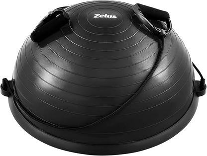 ZELUS Balance Ball Trainer with Resistance Bands and Foot Pump, Inflatable Yoga Ball for Home Gym Workouts, 23 Inch Exercise Half Ball for Balance Training Core Strength Fitness More, 330lb Cap