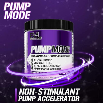 EVL PumpMode Nitric Oxide Supplement - Nitric Oxide Booster Pump Pre Workout Powder with Glycerol and Betaine for Muscle Recovery Growth and Endurance - Stim Free Pre Workout Drink (Furious Grape)