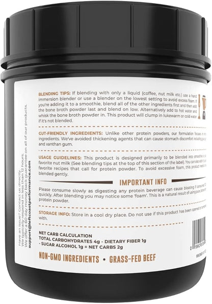16oz Chocolate Bone Broth Protein Powder From Grass Fed Beef - Non-GMO Ingredients, Gut-Friendly, Low Carb Dairy Free Protein Powder - Natural Collagen Source For Joint Support - Keto Friendly