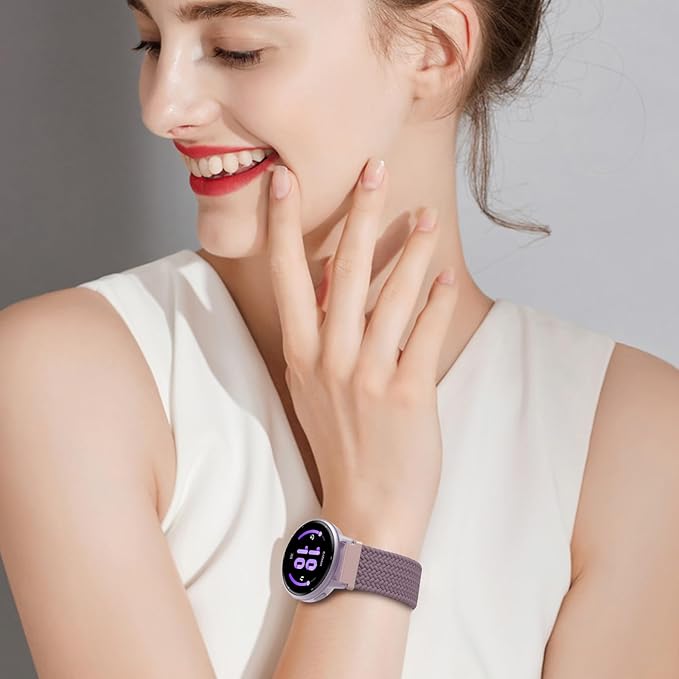 FINTIE Magnetic Braided Band Compatible with Garmin Vivoactive 5/6/Vivoactive 3, Garmin Venu/Venu Sq/Sq 2/Forerunner 55/165/645/245 Music, 20mm Stretchy Nylon Elastic Sport Strap (Smoke Violet)