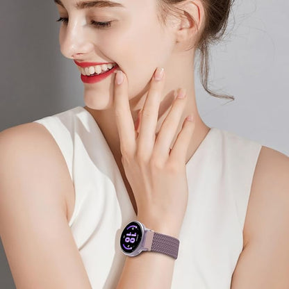 FINTIE Magnetic Braided Band Compatible with Garmin Vivoactive 5/6/Vivoactive 3, Garmin Venu/Venu Sq/Sq 2/Forerunner 55/165/645/245 Music, 20mm Stretchy Nylon Elastic Sport Strap (Smoke Violet)