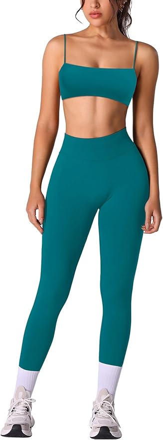 Workout sets for women 2 piece:Spaghetti Straps BacklessTop Bra and High Rise leggings for yoga